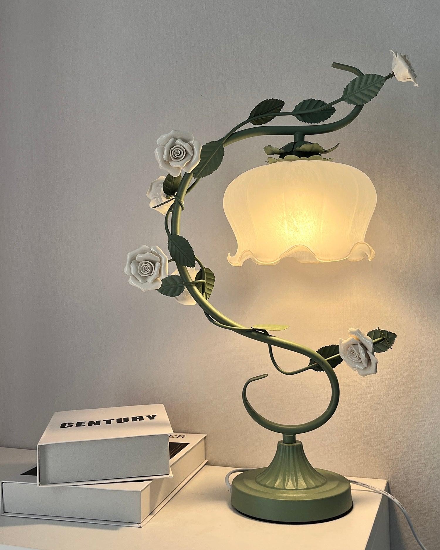 Green Pink White Rose Flower Table Lamp M107