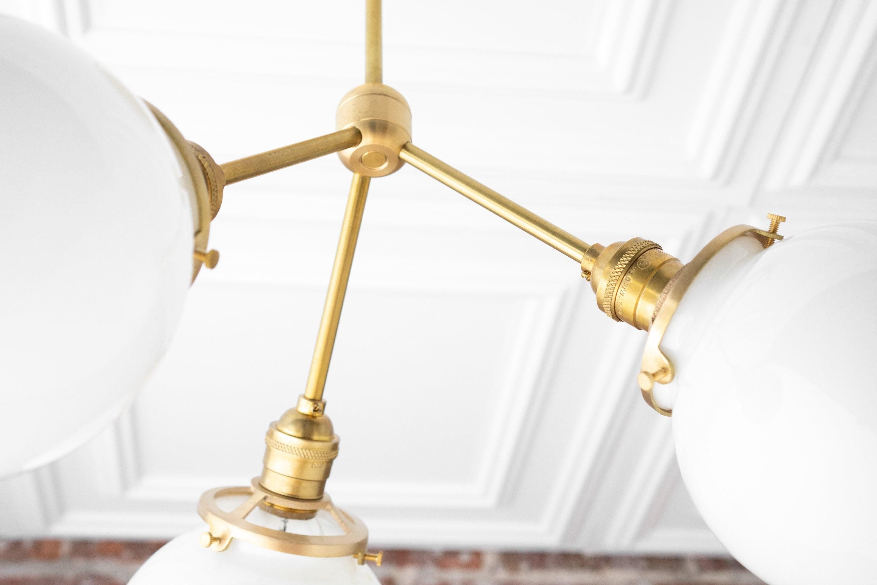 Glorica Glass Chandelier - Brass Globe Ceiling Light with Opal Shade T330