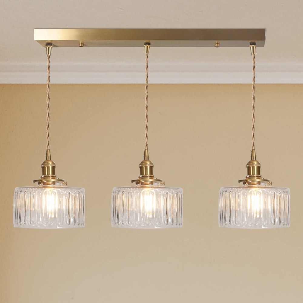Vintage Cylinder Ribbed Glass Pendant Light S136