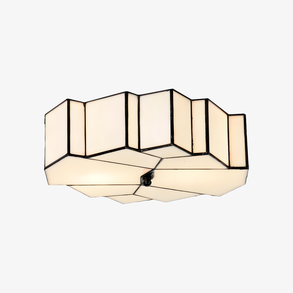 Kelsar Art Deco Tiffany Ceiling Light - Geometric Stained Glass Flush Mount Fixture for Living Room T907