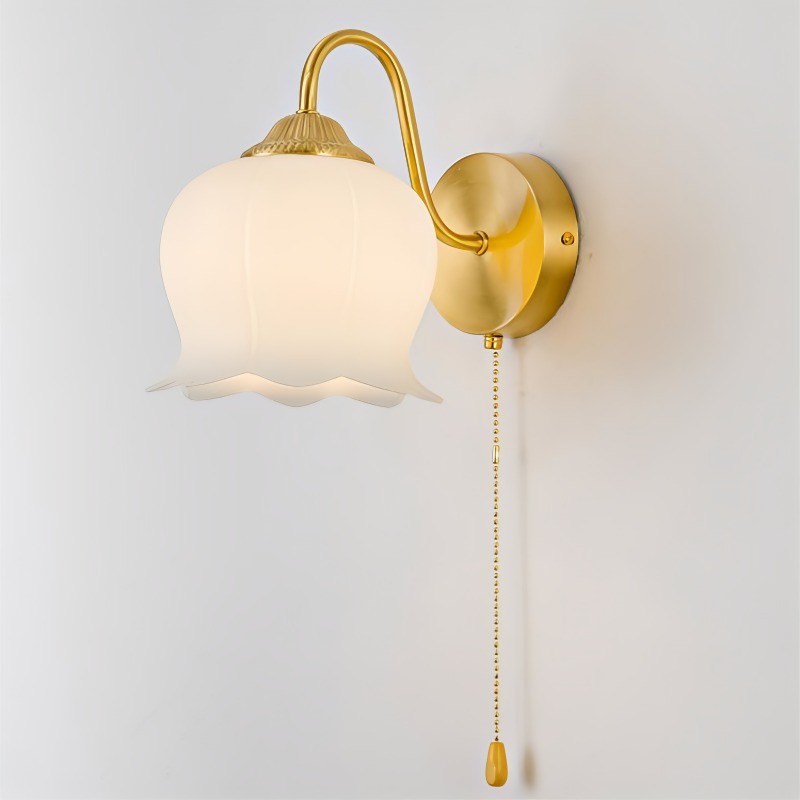Bell Orchid Copper Glass Wall Light For Bedroom