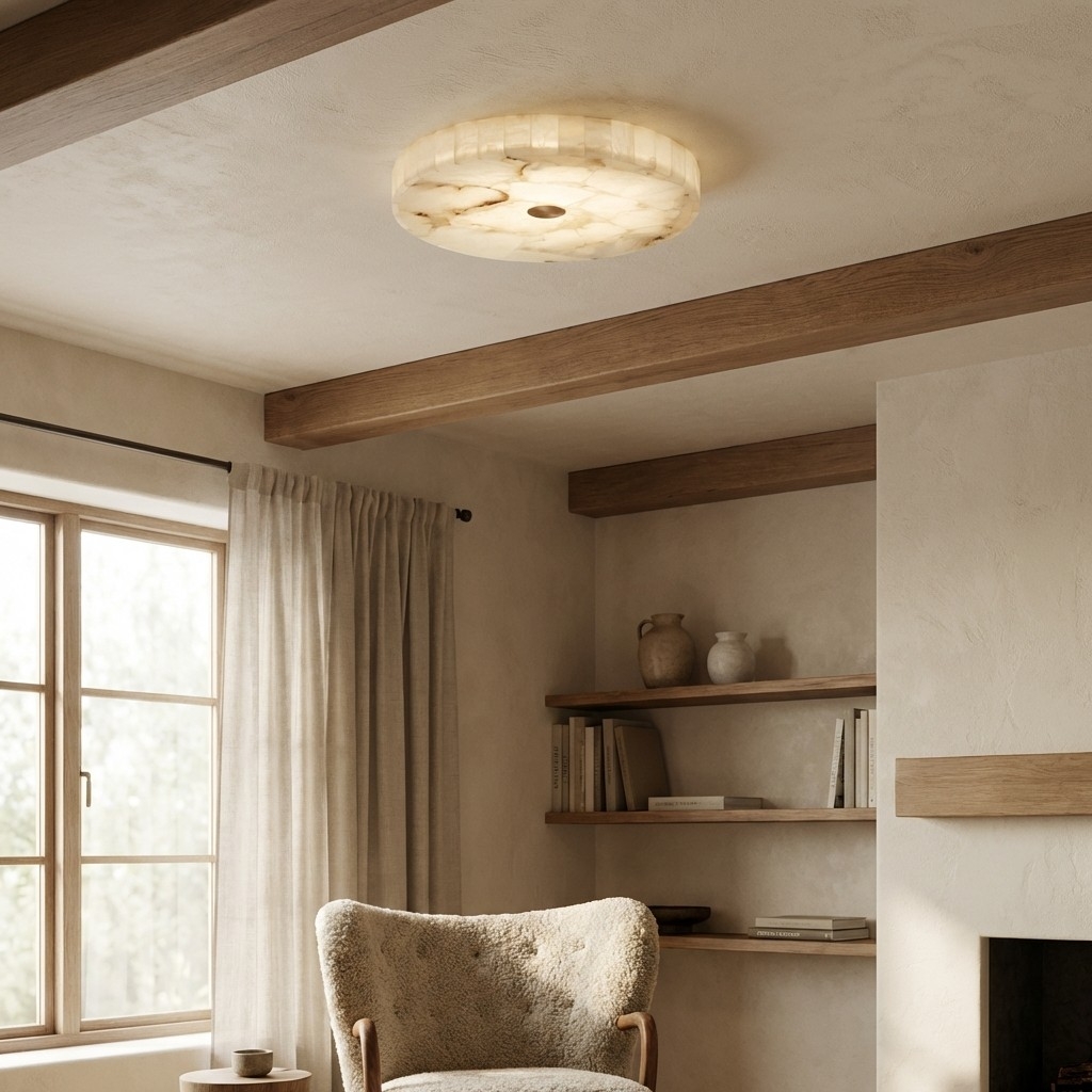AlbaSphere Modern Round Ultra Thin Ceiling Lamp - Alabaster Contemporary Home Lighting T1151