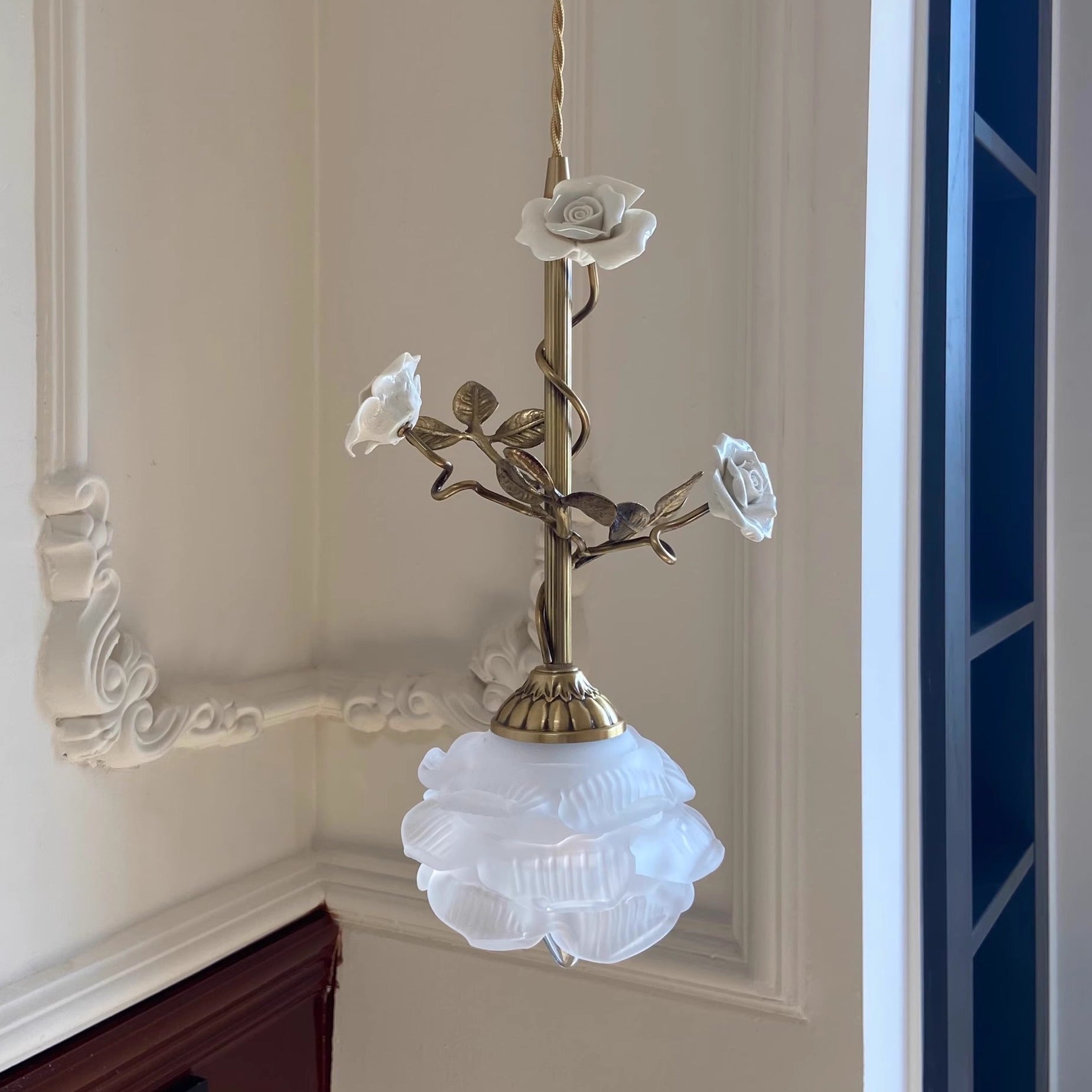 Lalique Rose Glass Pendant Lamp T1898