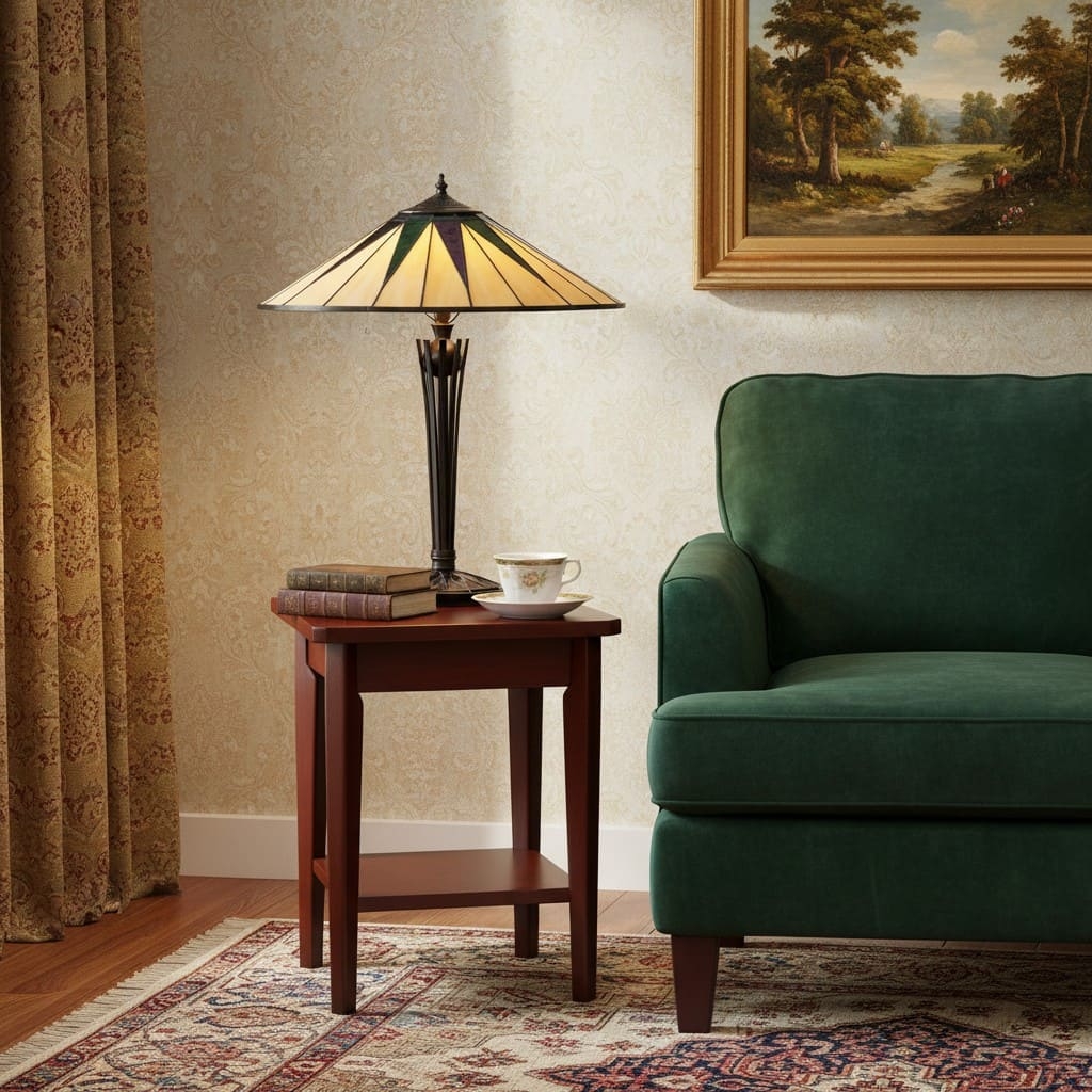 TF Dark Star Tiffany Style Geometric Shade Table Lamp for Bedroom and Accent Lighting T975