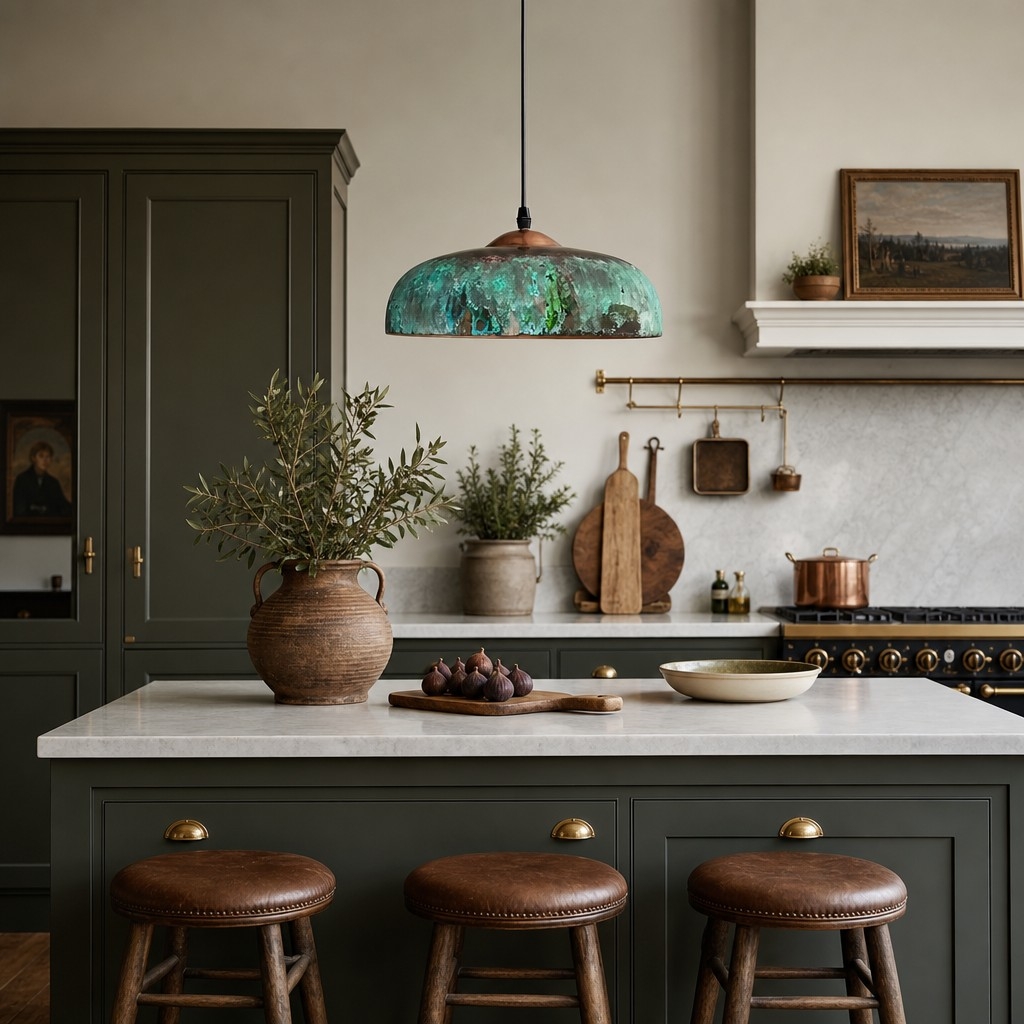 Aerugix Vintage Hammered Copper Dome Pendant Light - Natural Metallic Finish for Dining Room T2250