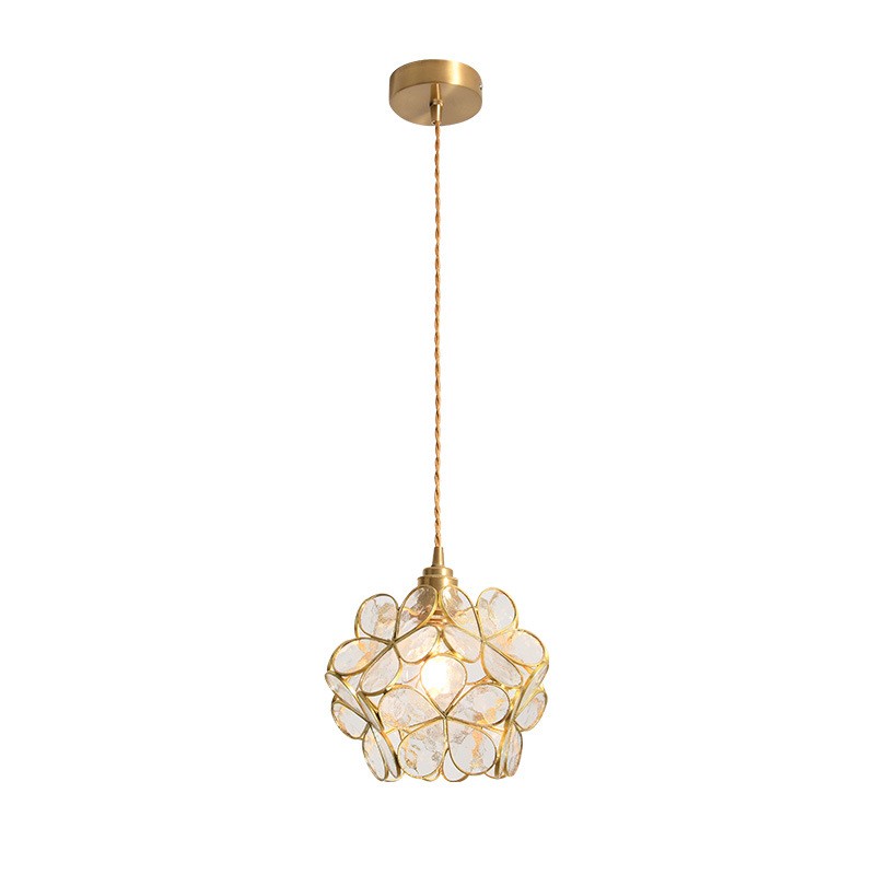 Nordic Brass Flower Petal Glass Pendant Light S10