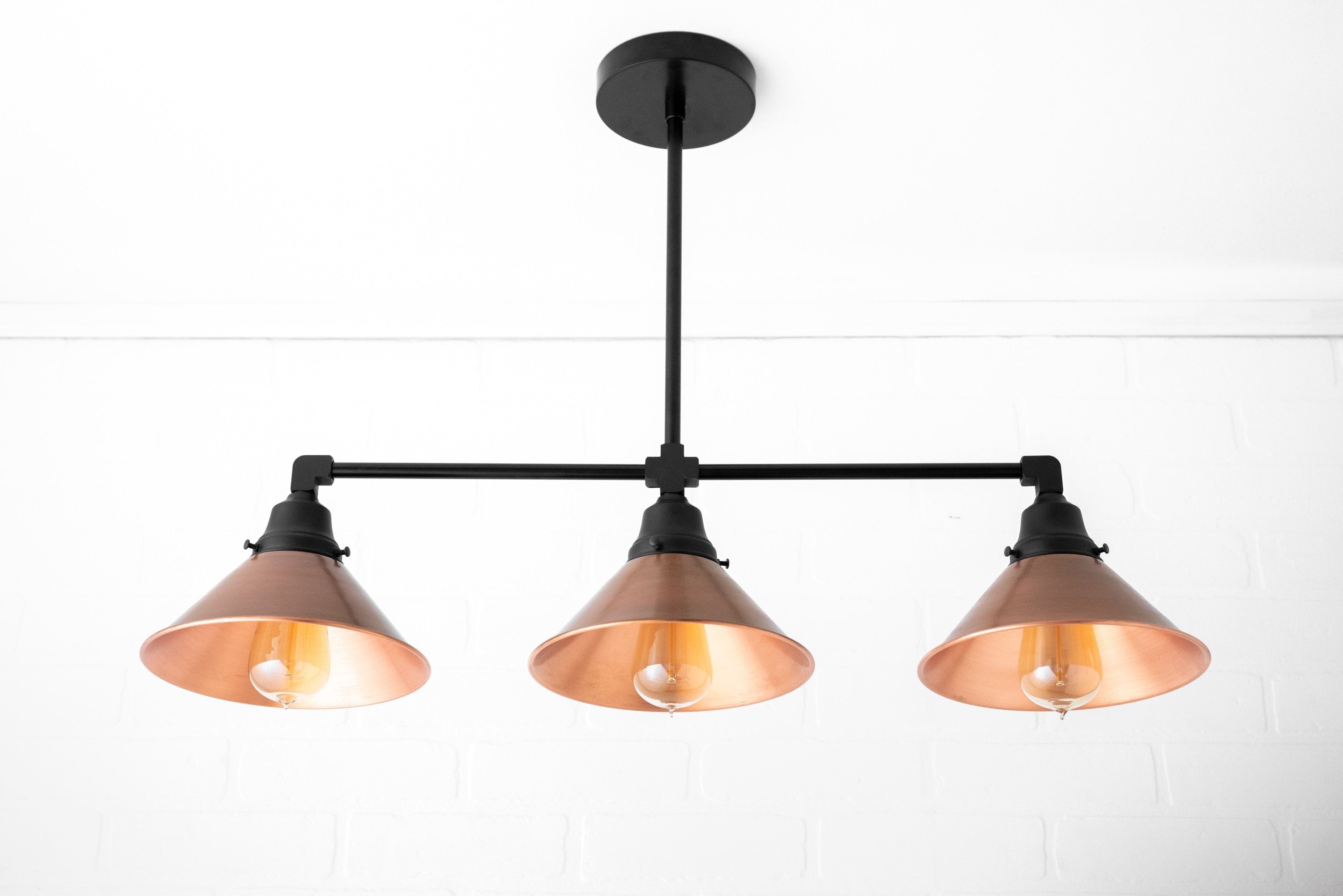 Conique Metal Hand-Aged Copper Chandelier - 3 Light Industrial Pendant - Island Lighting T389