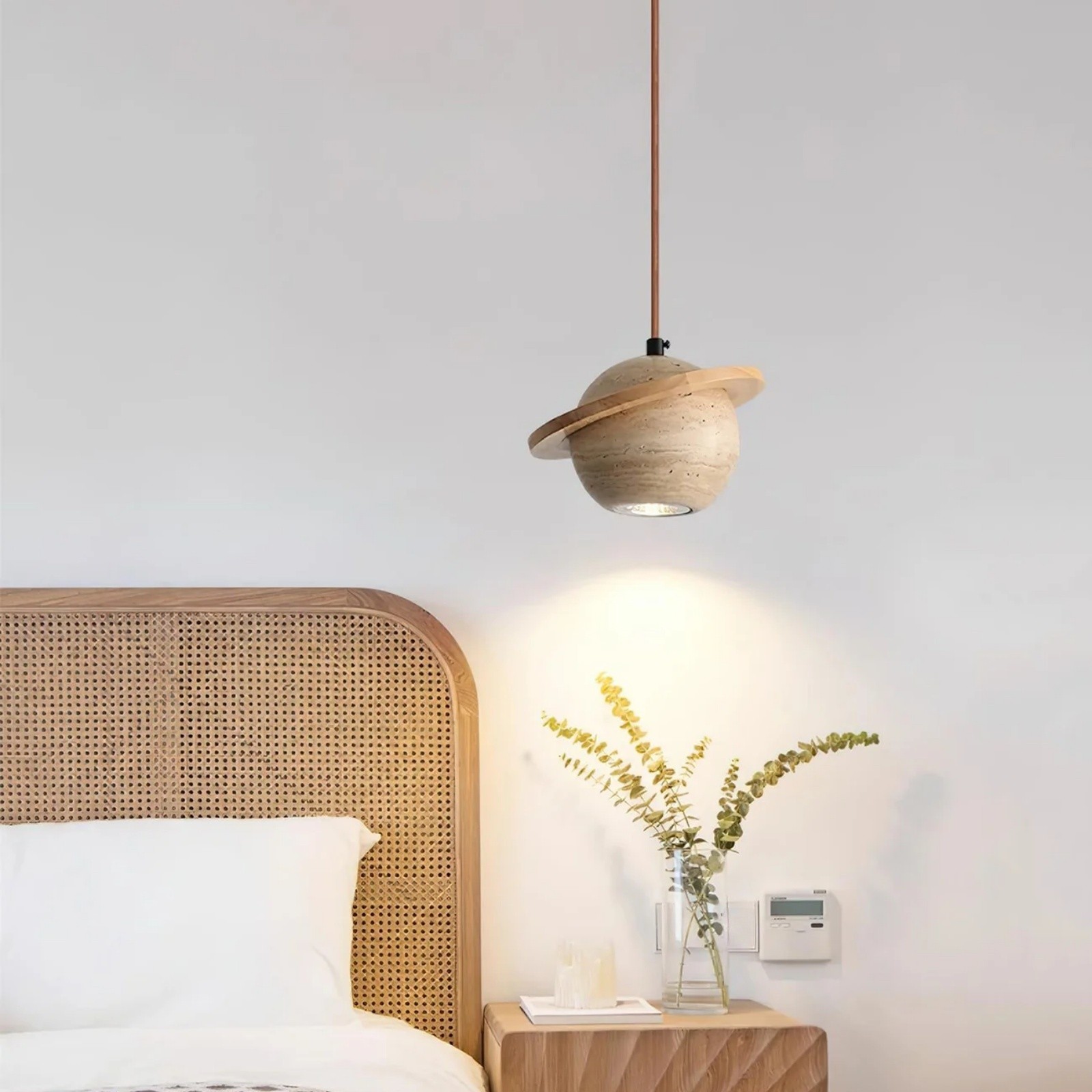 Saturn Pendant Light In Travertine With Warm Ambient Glow S286