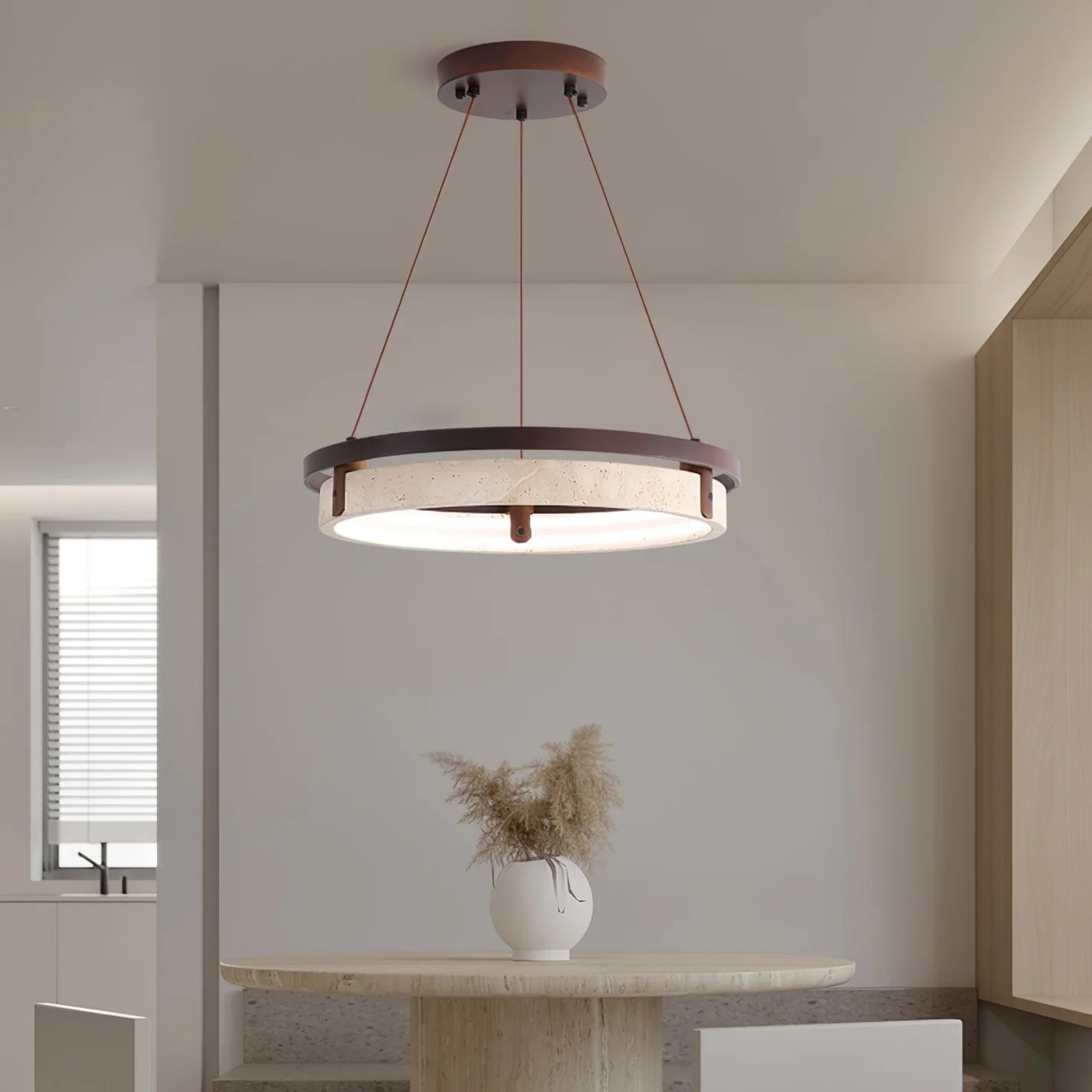 Contemporary Elegant Travertine Ring Pendant Light S288