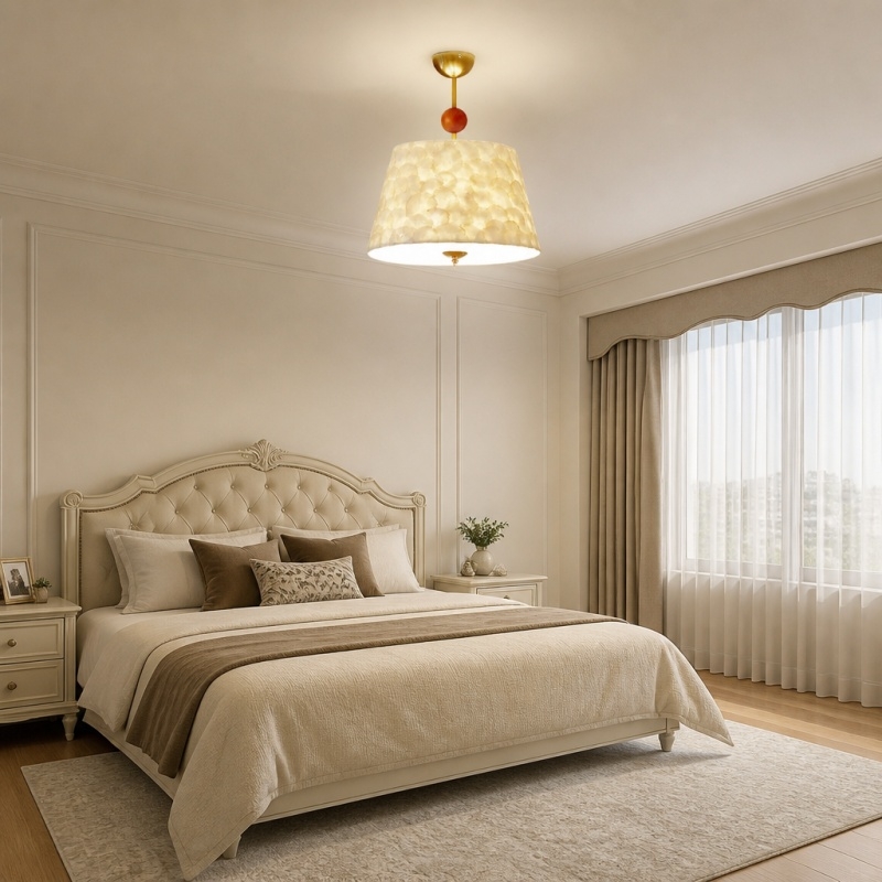 Lunavera Vintage Capiz Shell Ceiling Light with Wooden Accent for Bedroom Dining Room T2221