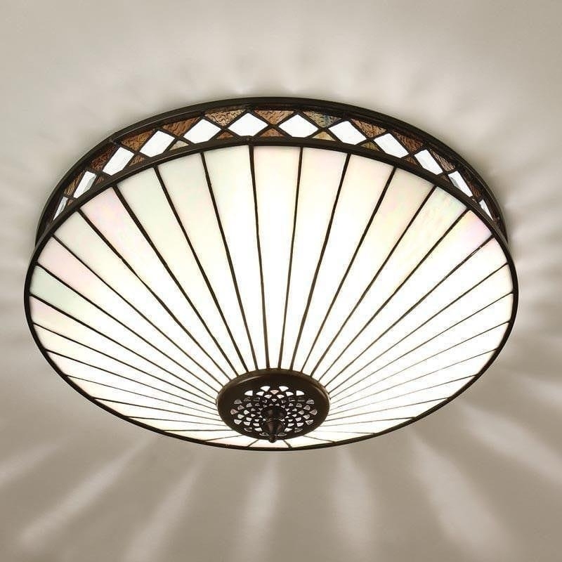 TF Fargo Geometric Flush Mount Light - Handcrafted Art Deco Stained Glass Lamp for Entryway T1010