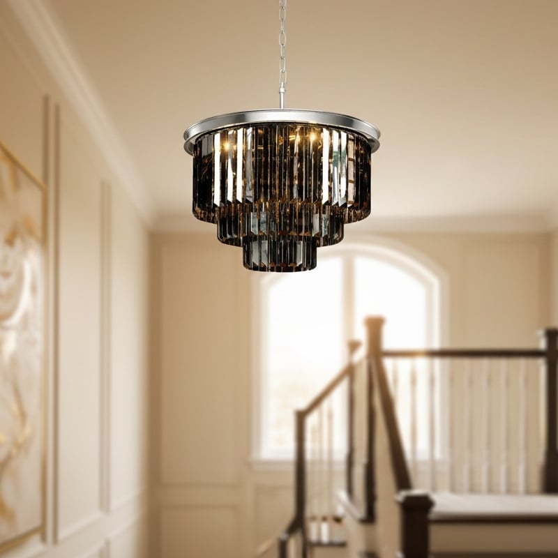Aurevon Crystal Prism Metal Frame Modern Ceiling Chandelier for Home and Hotel T494