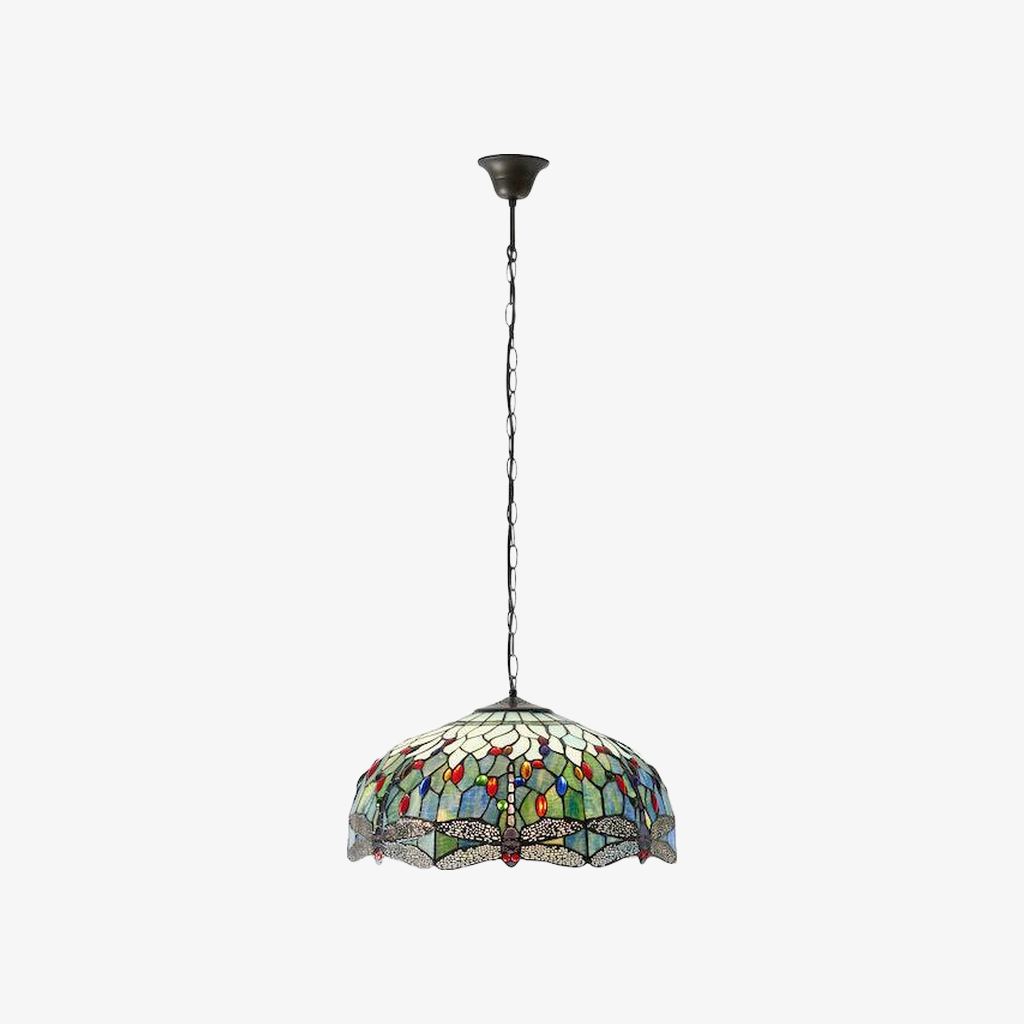 TF Dragonfly Tiffany Pendant Light - Art Nouveau Stained Glass Pendant for Living T849