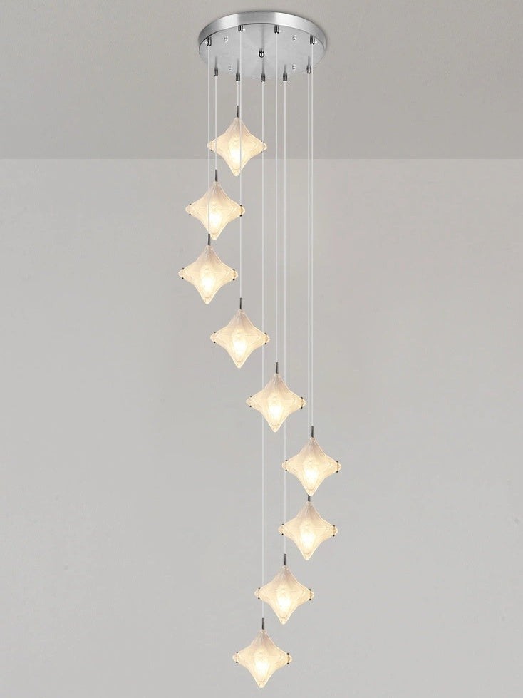 Art Deco Star Staircase Pendant Light - Frosted Glass Hanging Fixture - Astris Altair T437