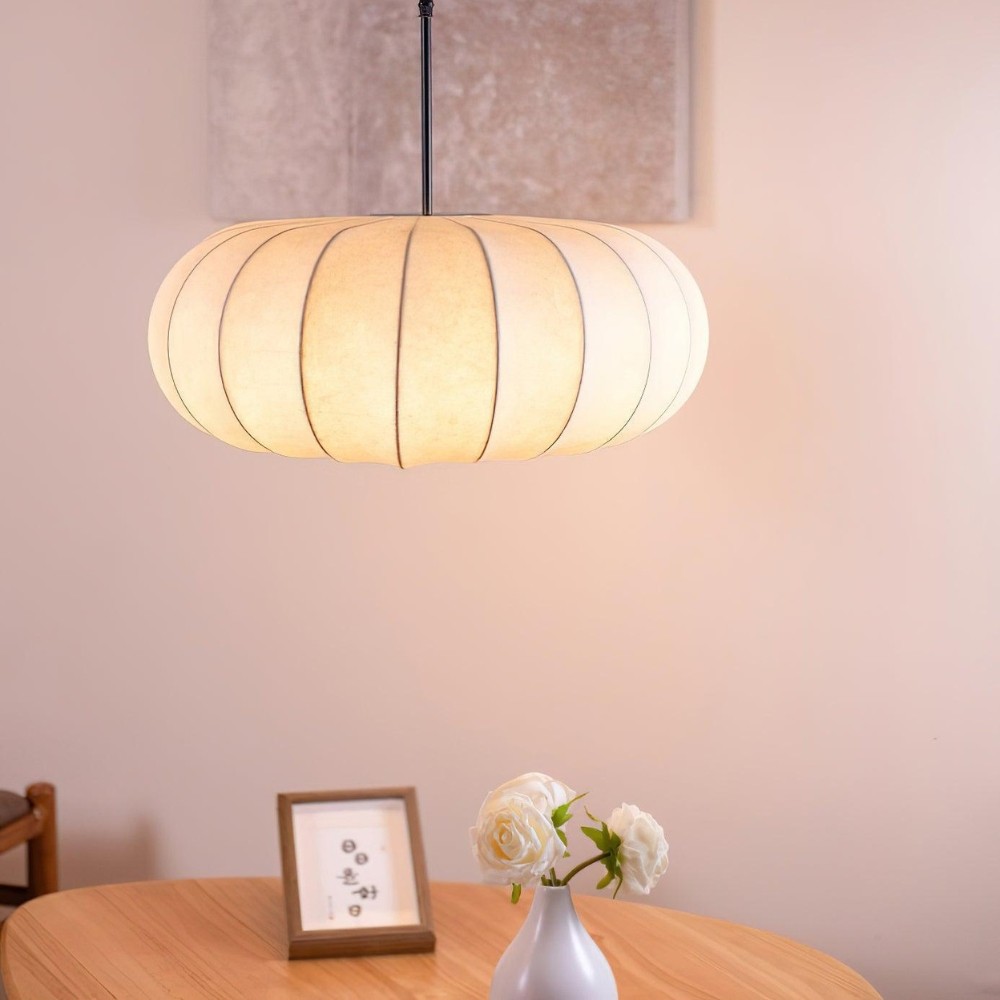 Simple Wabi-sabi White Lantern Fabric Pendant Lamp M06