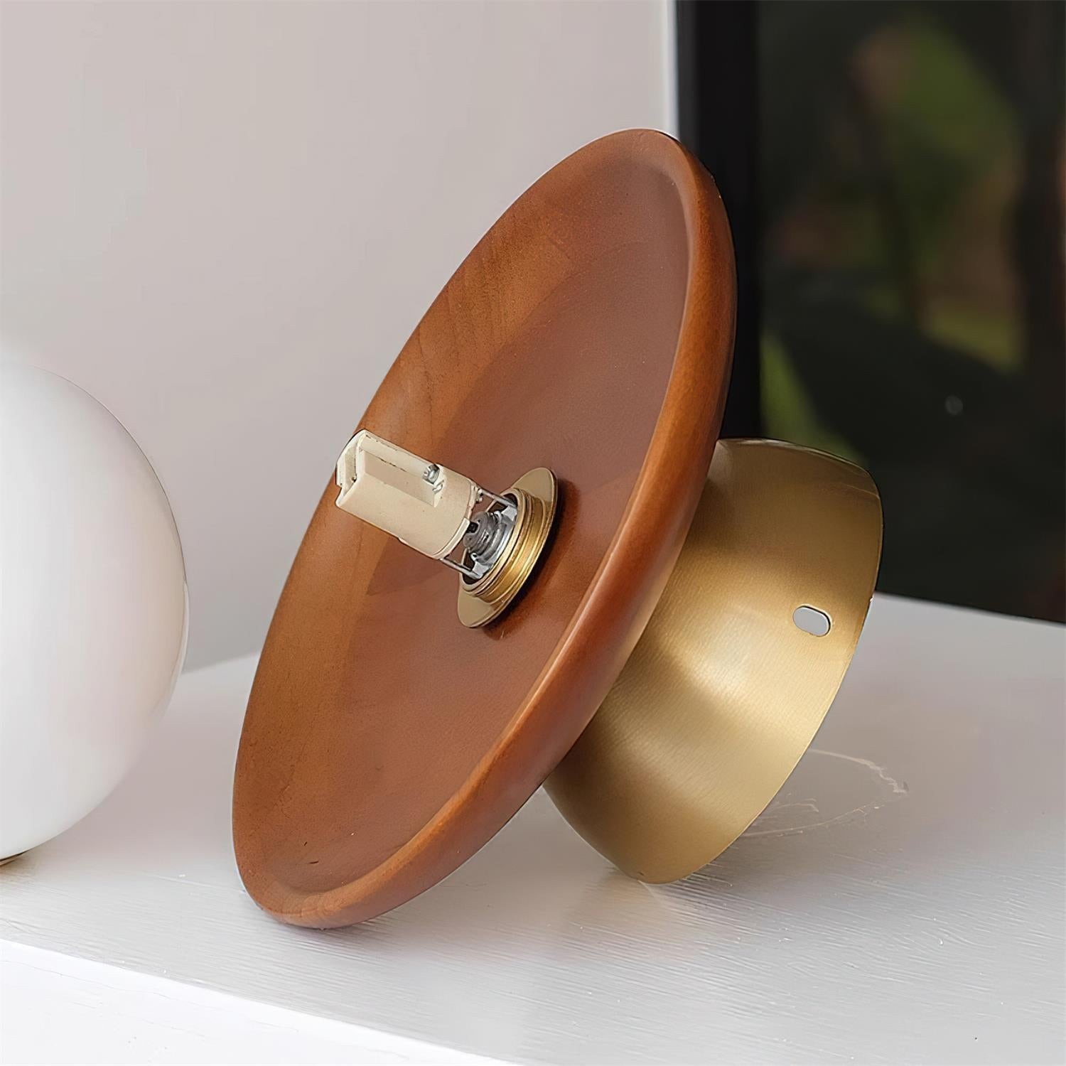 Wooden Bowl-shaped Body and White Glass Globe Lampshade Ceiling lamp P014
