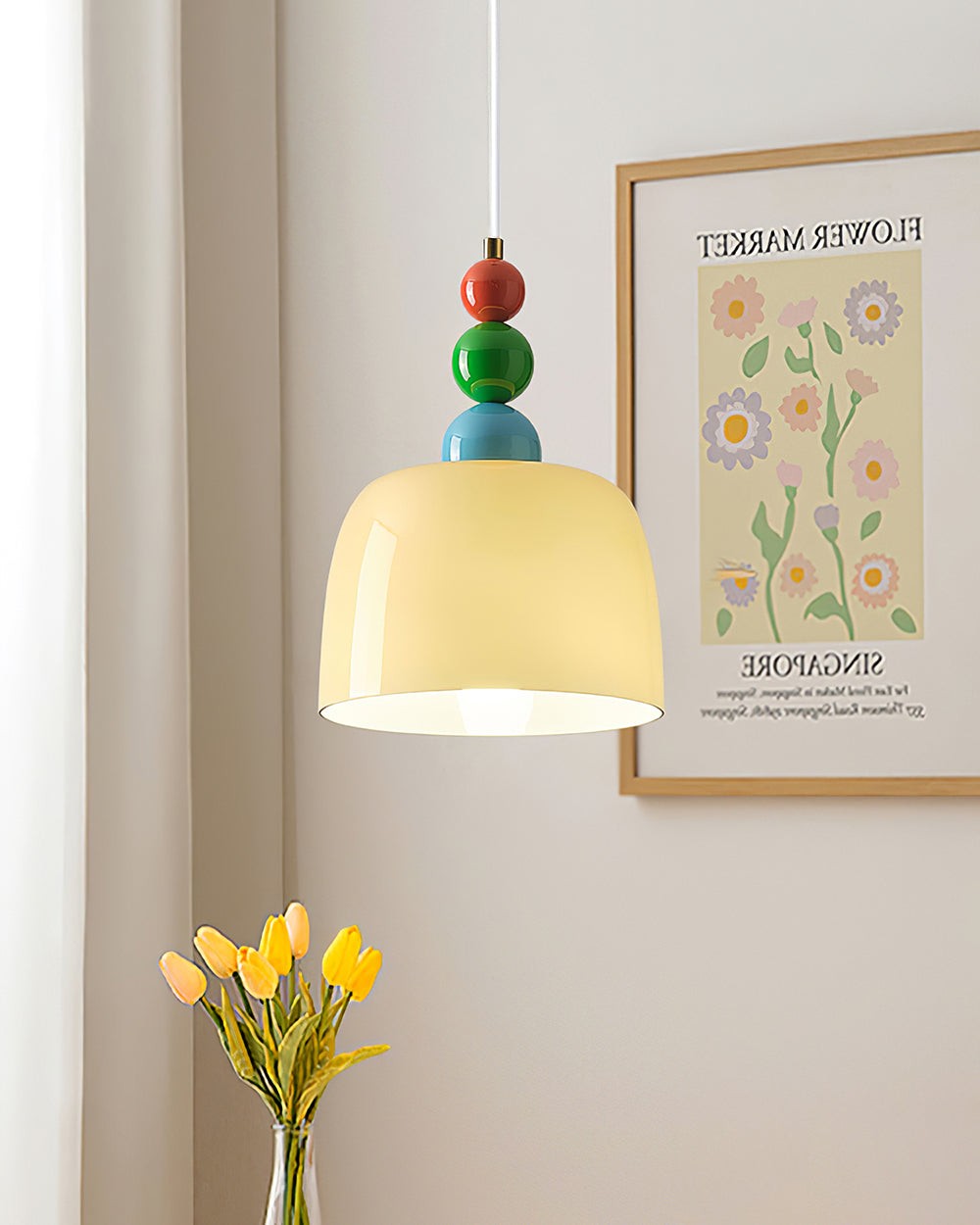 Cream Pastoral Style Glass Plug In Pendant Lamp P012