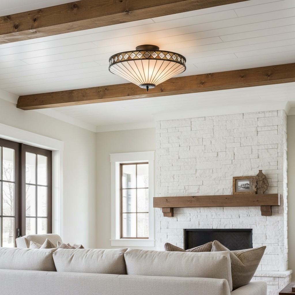TF Fargo Semi-Flush Ceiling Lamp - A Classic Deco Light with a Decorative Glass Shade for Multi room Use T994