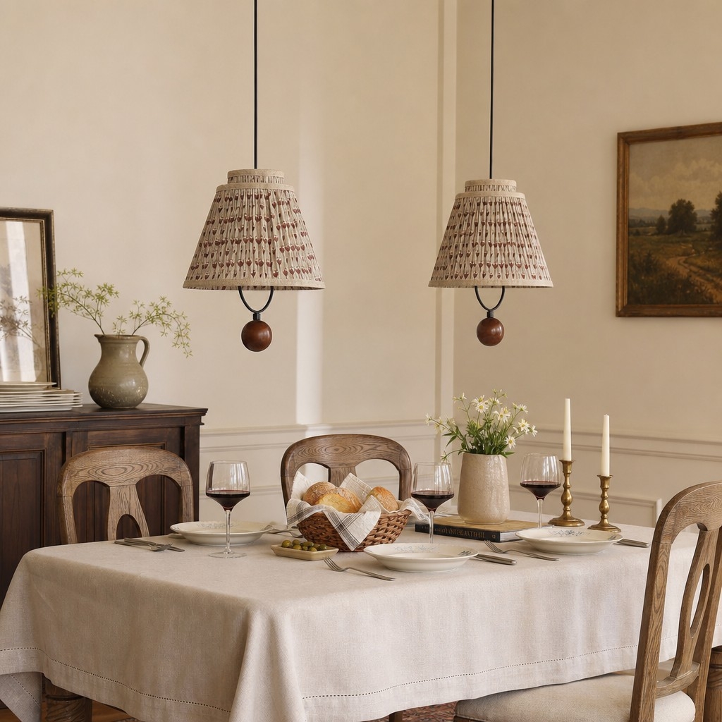 Solmire Decorative Floral Fabric Pendant Light - Metal Accent Hanging Lamp for Living Room and Dining Room T2231