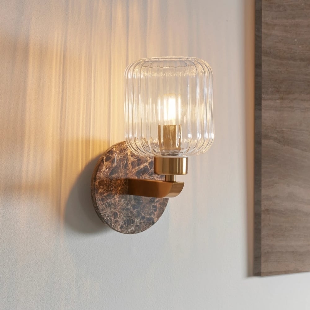 Korlisse Modern Marble Wall Light - Vintage Brass & Clear Glass Accent for Living Room and Hallway T950