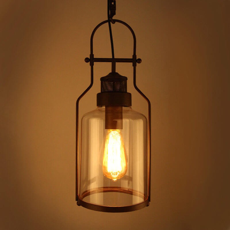 Industrial Vintage Iron Glass Jar 1-Light Pendant Light G30