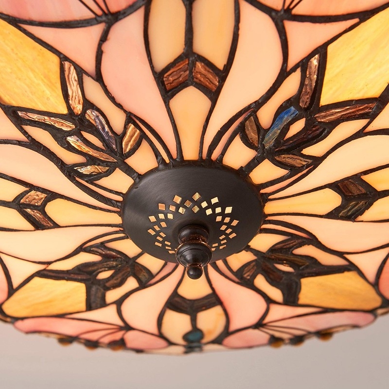 TF Ashton Tiffany Dragonfly Motif Tiffany Glass Flush Surface Mount - Transitional Style for Bedrooms and Lounge Spaces T1055