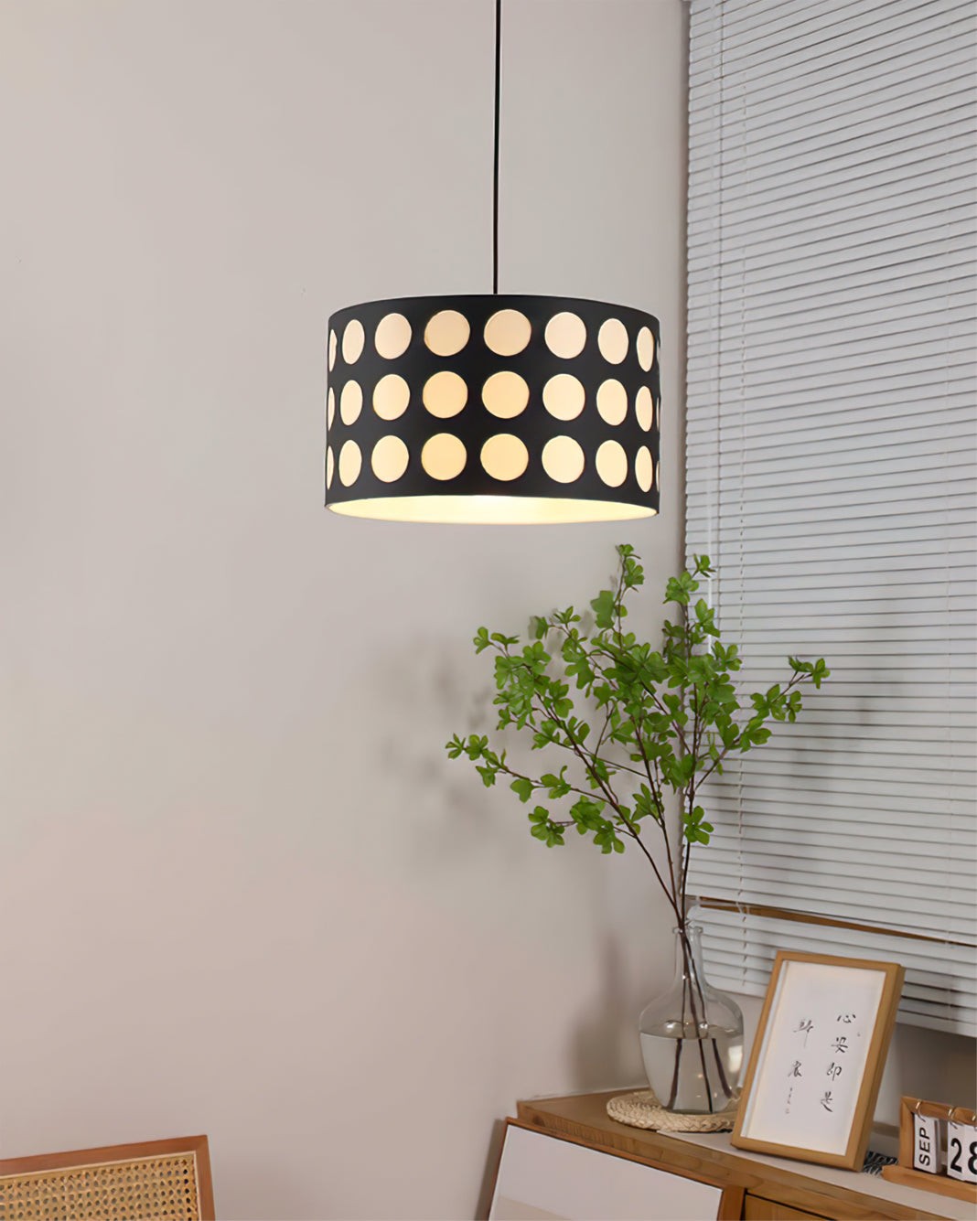 Fabric Drum Polka Dots Pendant Lamp S365