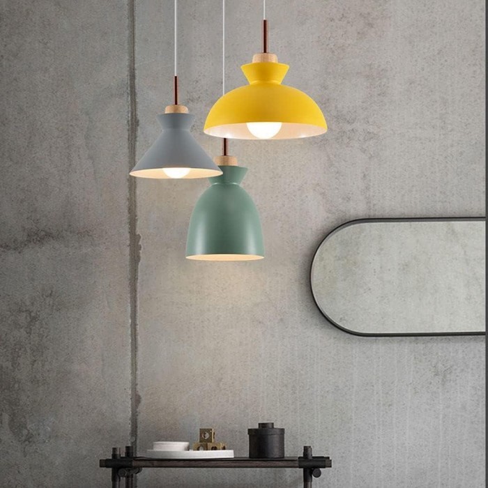 MULTI Scandinavian Metal Wood Macaroon Pendant Light for Bedroom S32