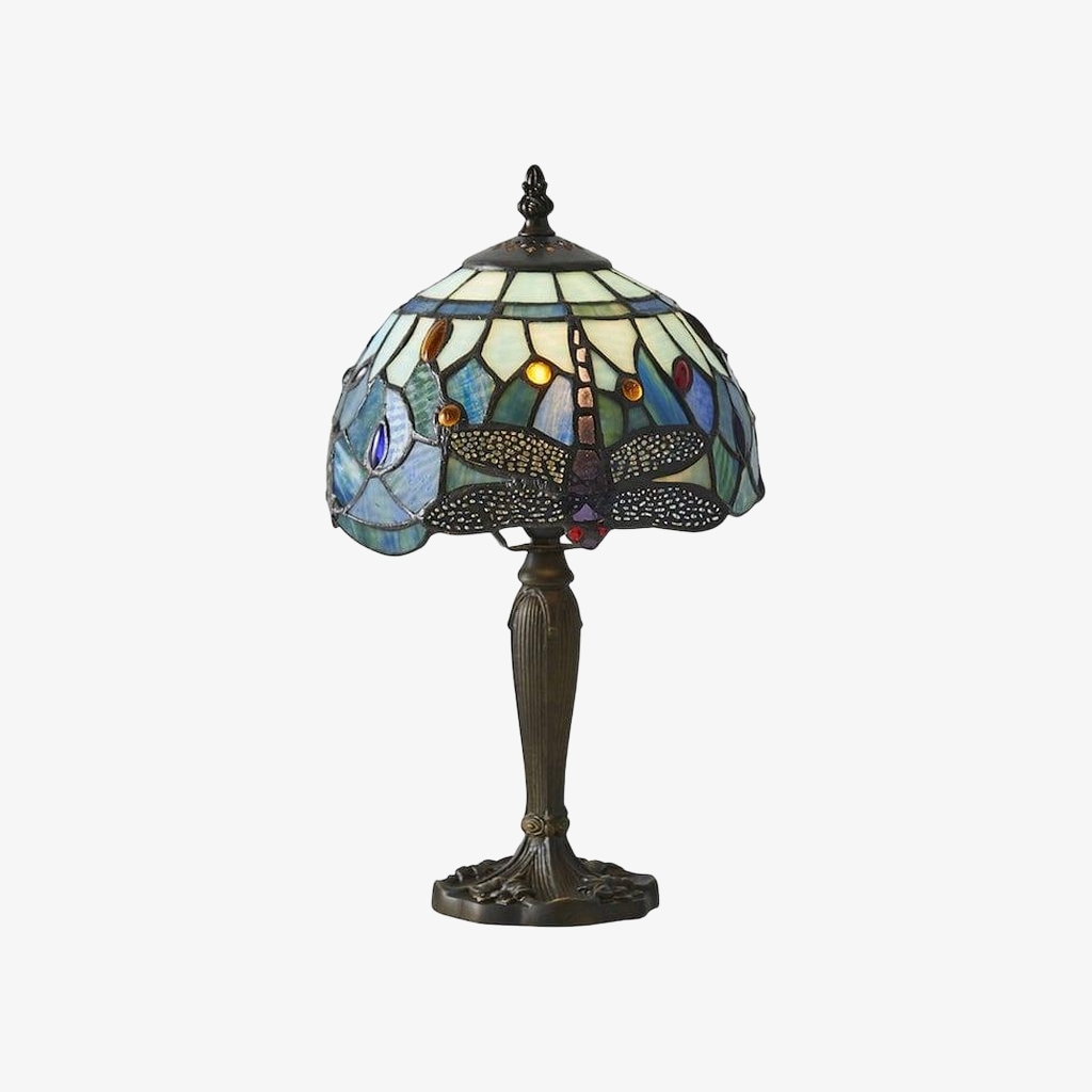 TF Dragonfly Hand-Cut Table Lamp - Vintage Stained Glass for Bedroom or Living Room T964