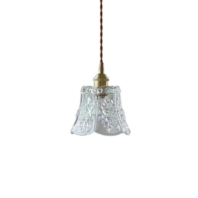 Traditional Japanese Brass Walnut Glass Ceramic Cylinder Conic Flower Bowl 1-Light Pendant Light For Dining Room T260
