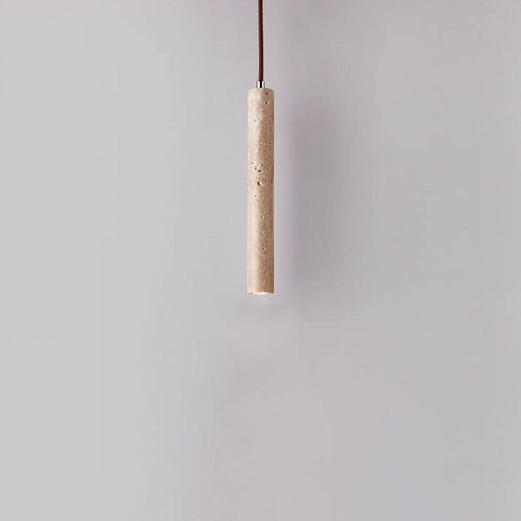 Japanese Wabi Sabi Yellow Travertine Cylinder 1-Light Pendant Light G33