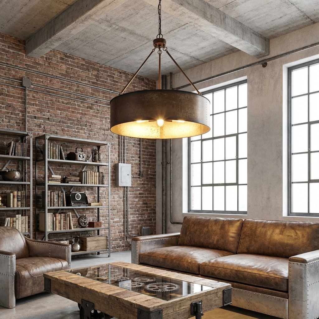 Velara Industrial Drum Shade Pendant Light – Industrial Style Hanging Fixture for Kitchen and Dining U04