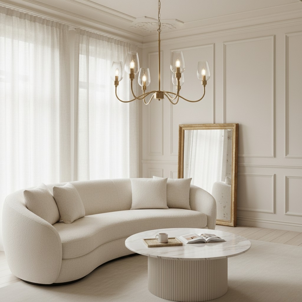 Clarione Art Deco 6-Light Linear Chandelier with Blown Glass Shades for Kitchen T930