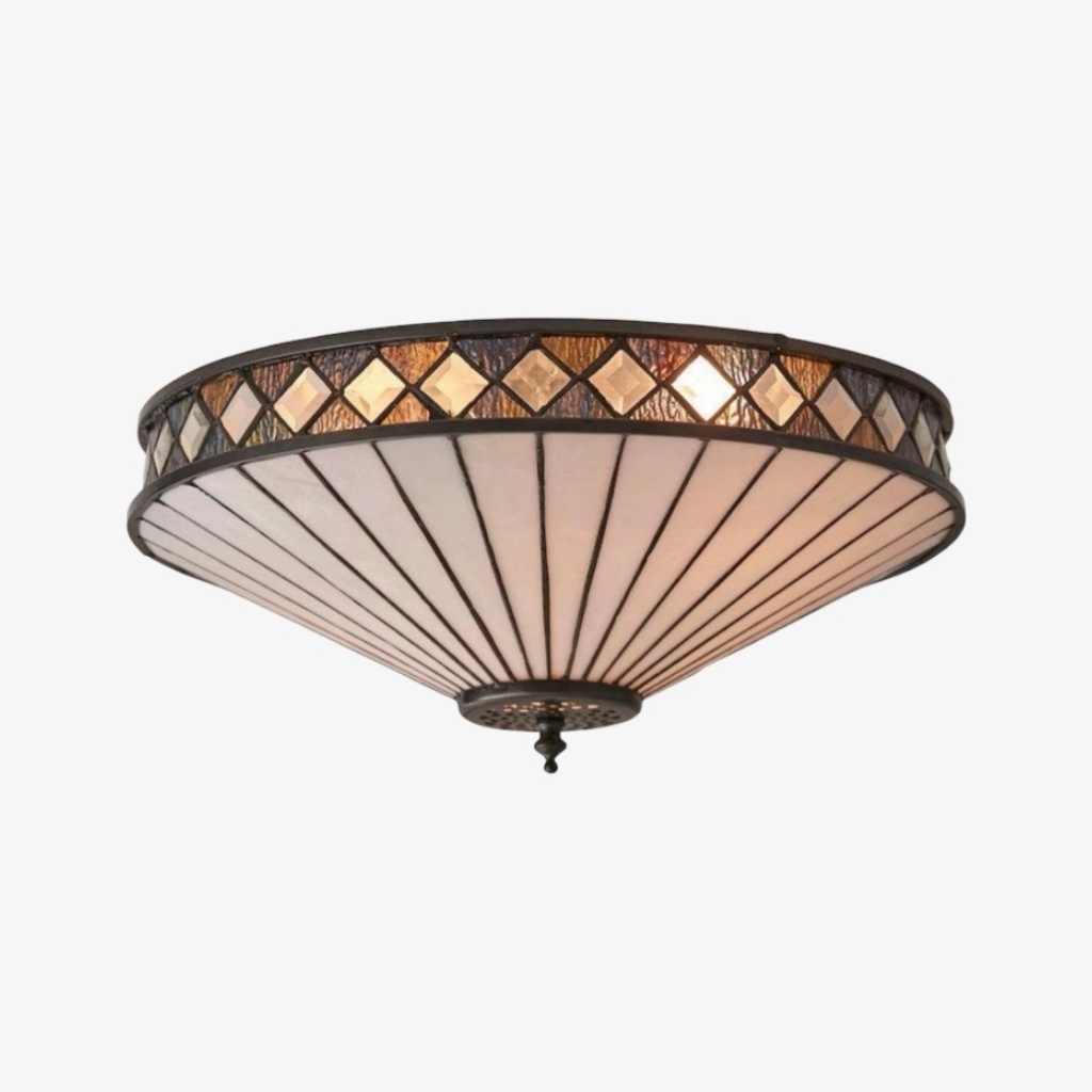 TF Fargo Geometric Flush Mount Light - Handcrafted Art Deco Stained Glass Lamp for Entryway T1010