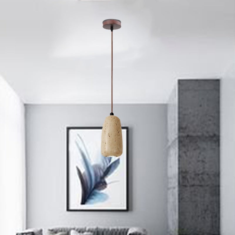 Natural Stone Wood Pendant Light - Minimalist Japanese Dining Lamp M08