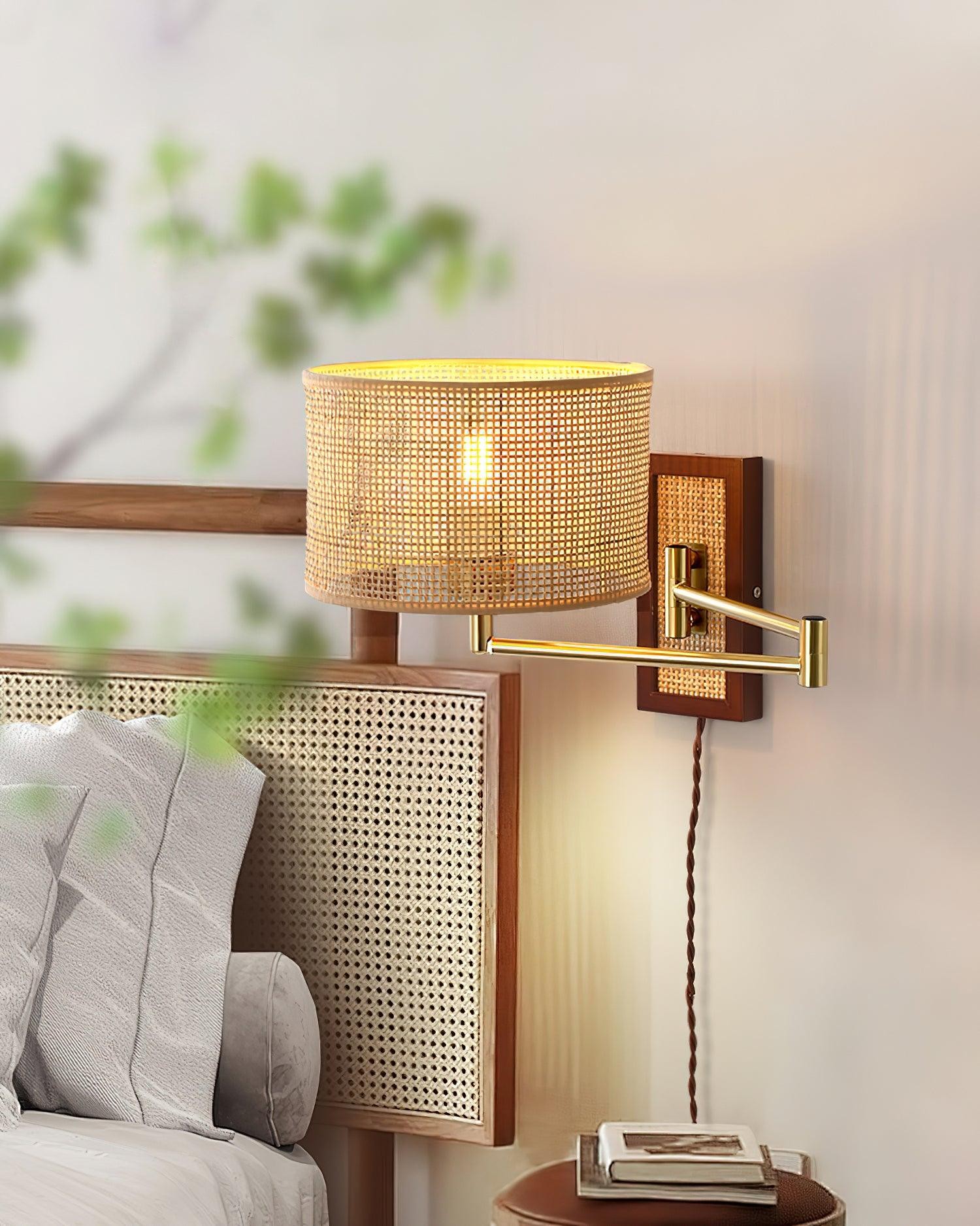 Rattan Swing Arm Wall Lamp P013