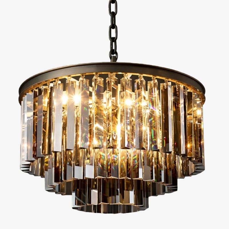 Aurevon Crystal Prism Metal Frame Modern Ceiling Chandelier for Home and Hotel T494
