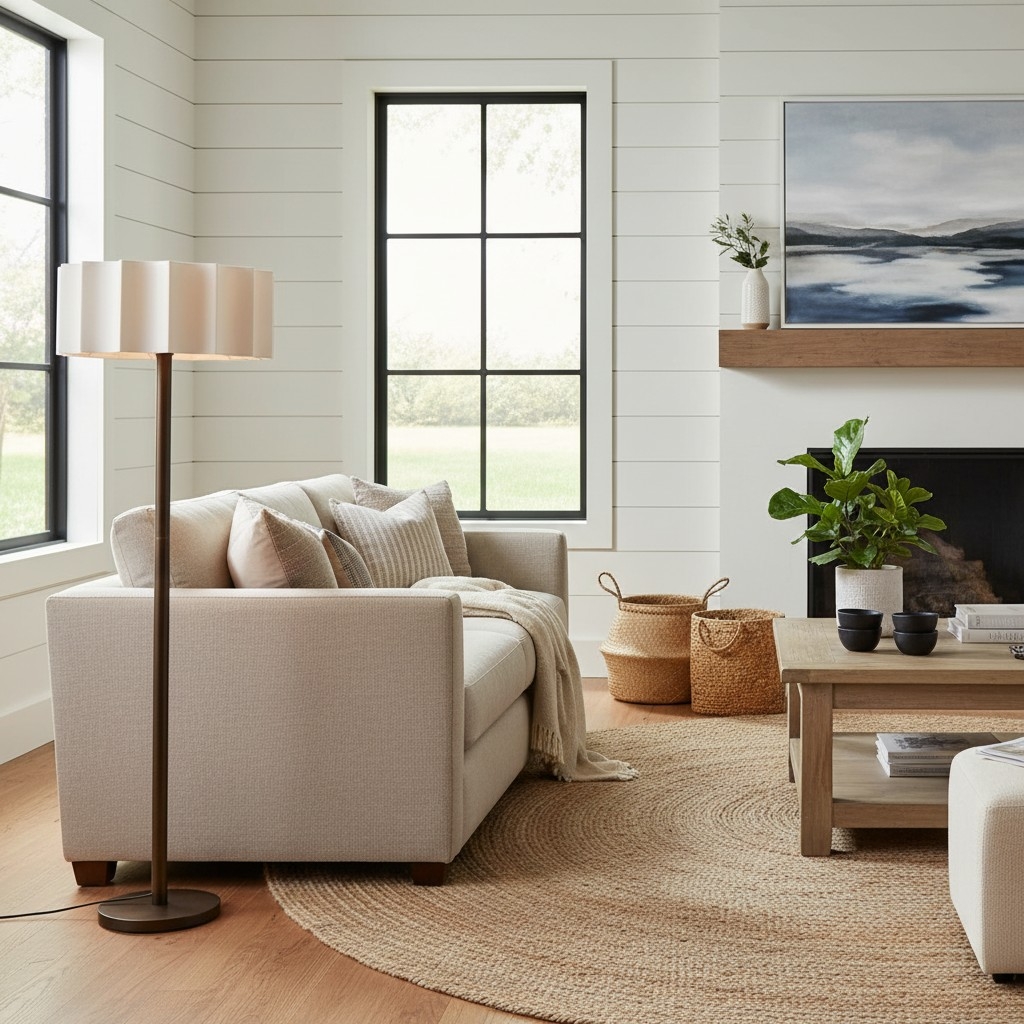 Cavilon Modern Floor Lamp - Slim Profile and Soft Shade Contemporary Metal Lighting for Bedroom T731