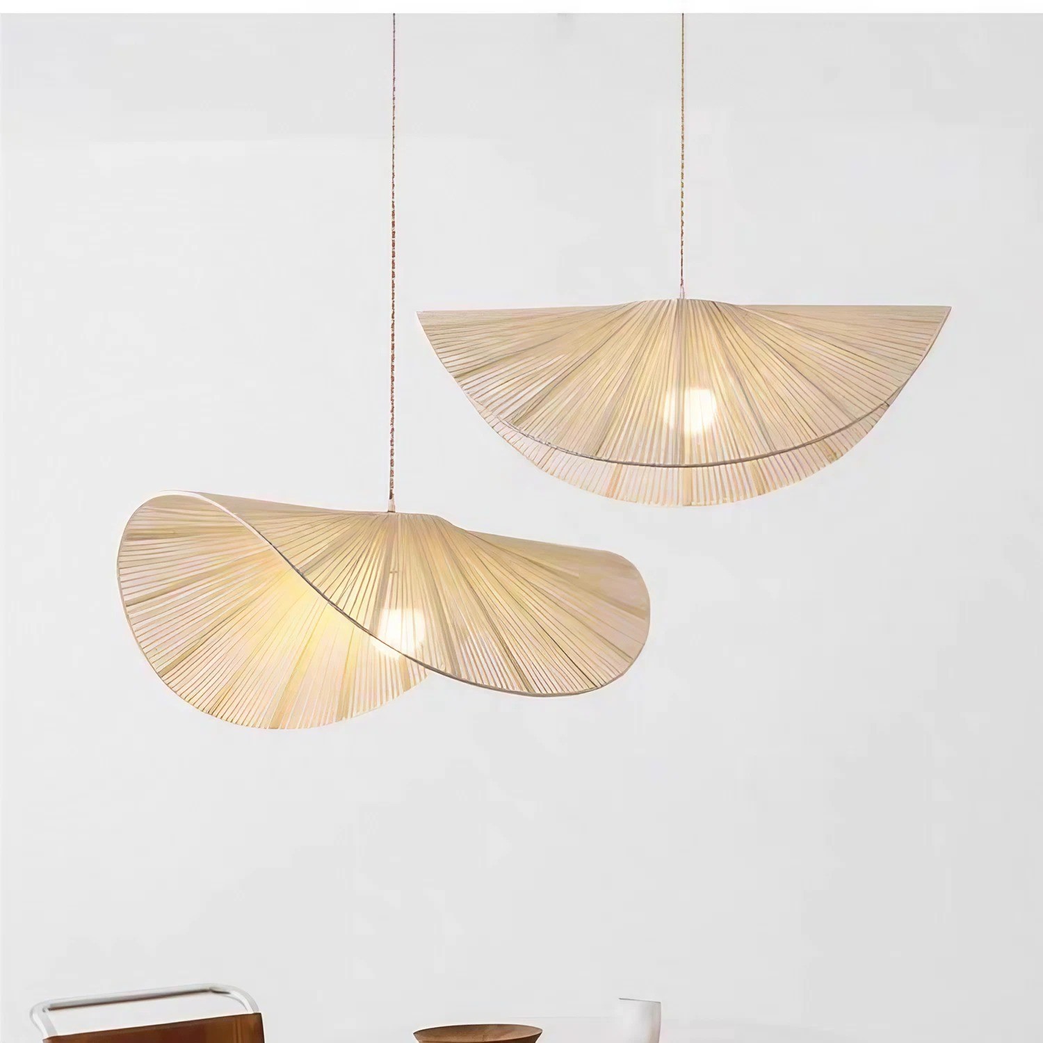 Wabi-Sabi Style Straw Hat Pendant Light For Living Room