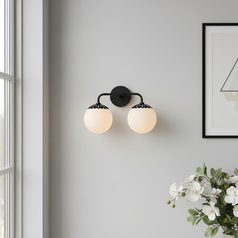 Vinbrea Glass Globe Wall Lamp - Minimal Curved Arm Light for Living Room T1209