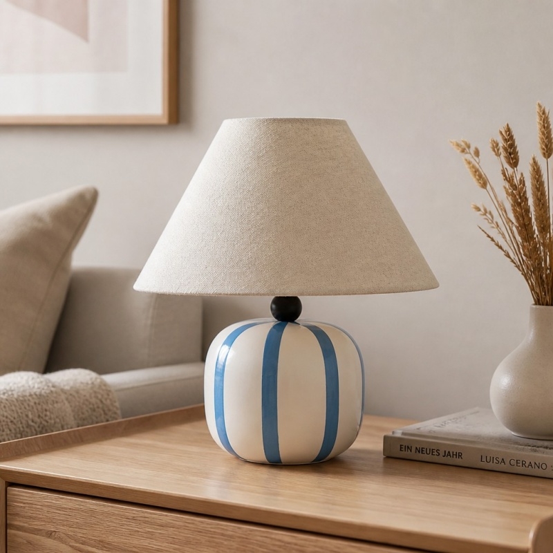 Ceruna Ceramic Table Lamp with Fabric Lampshade - Modern Minimalist Fixture for Reading or Lounge Areas T2281