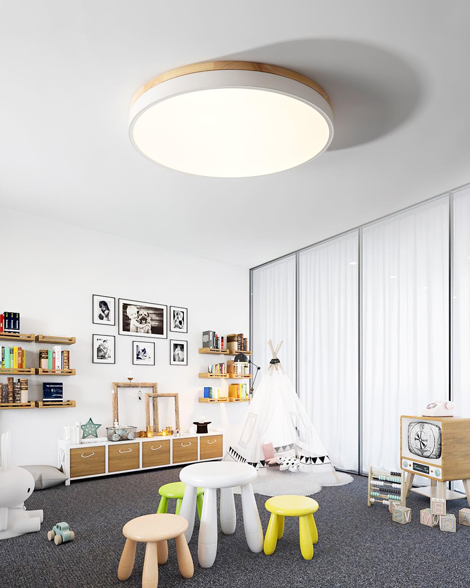 White Round Wooden Ceiling Lamp M197