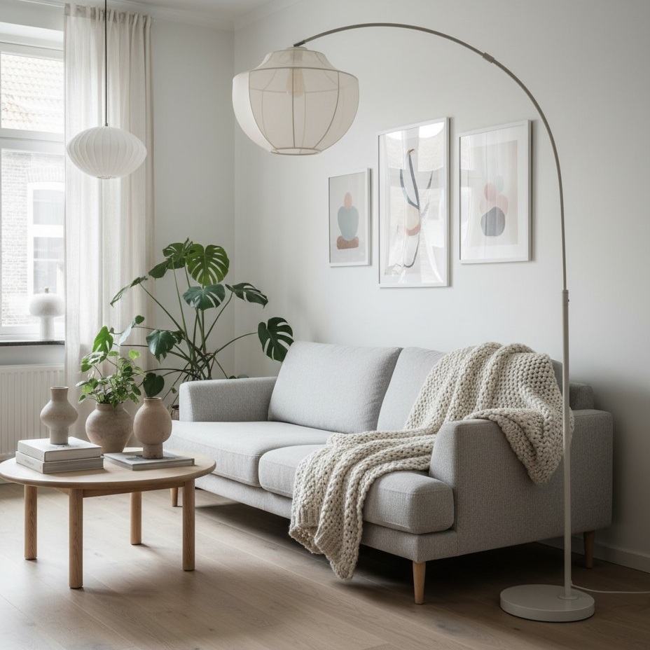 Lumifil Arc Floor Lamp Textile Mesh Shade - Metal Stand for Soft Ambient Living Room Lighting T789