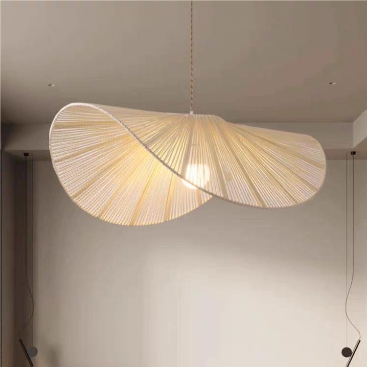 Wabi-Sabi Style Straw Hat Pendant Light For Living Room