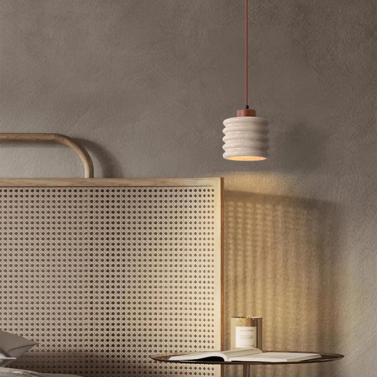 Textured Travertine Hanging Light - Minimalist Bedroom Pendant S265