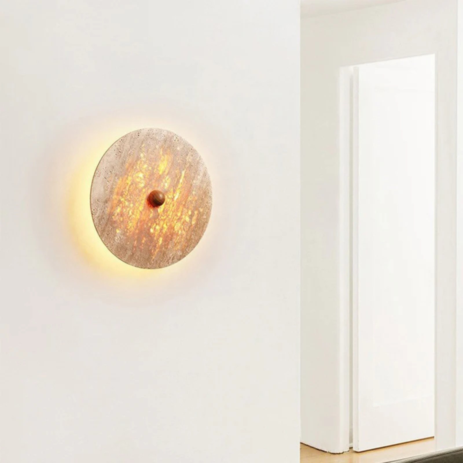 Natural Modern Circular Travertine Home Wall Sconce S332