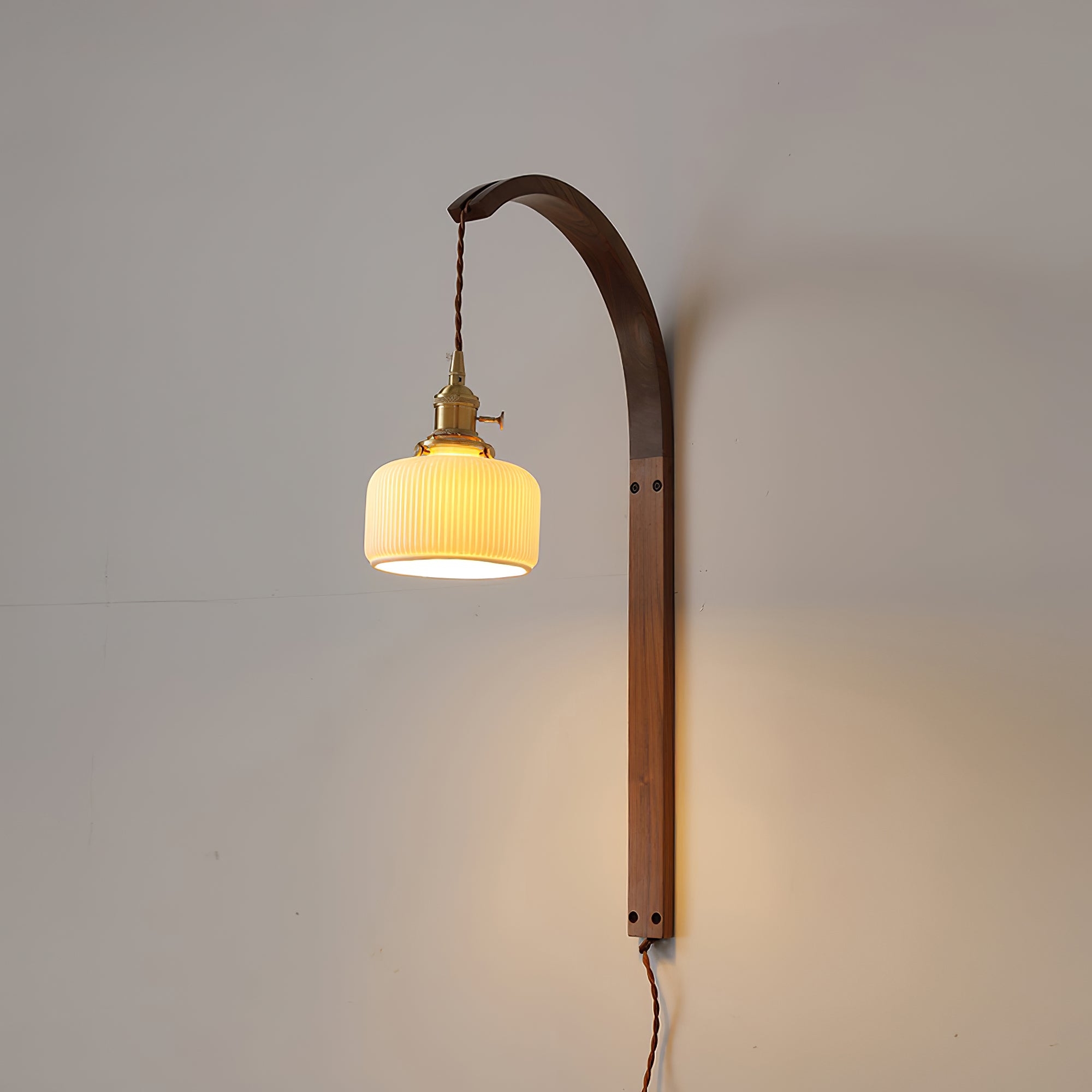 Curved Walnut Ceramic Plug-in Wall Light T1722