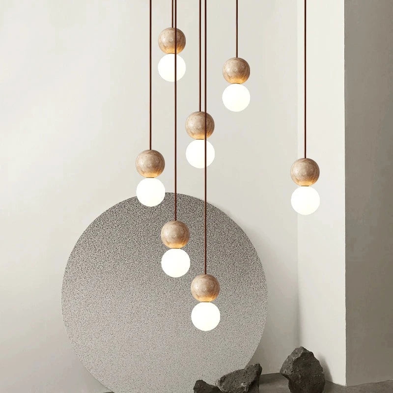 Travertine Stone Cream Retro Minimalist LED Pendant Light T2137