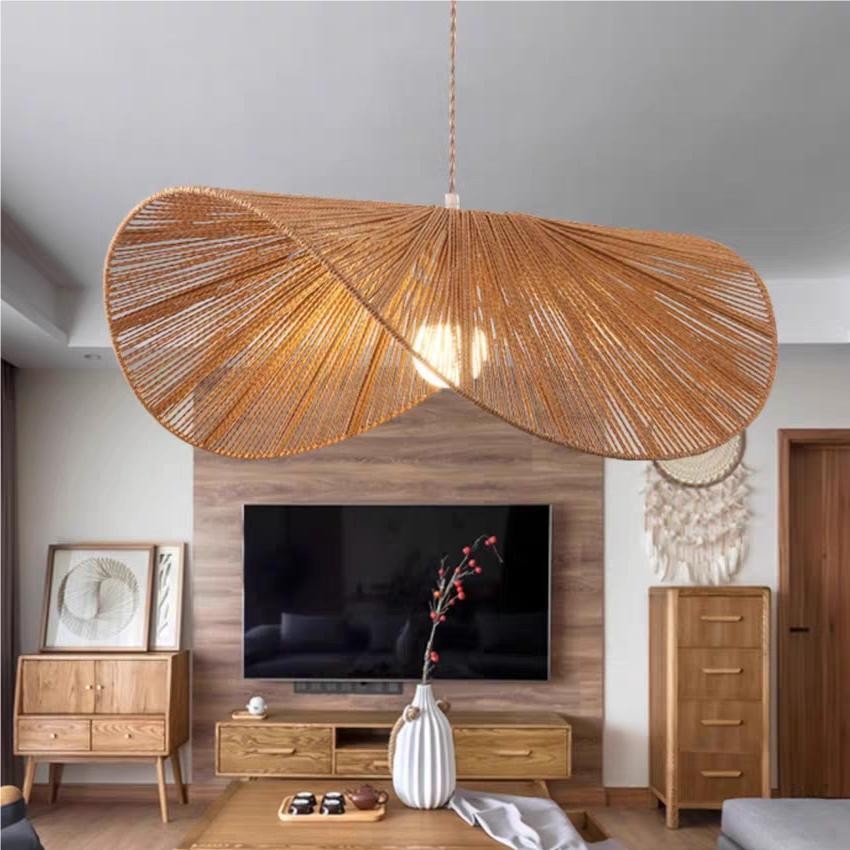 Wabi-Sabi Style Straw Hat Pendant Light For Living Room