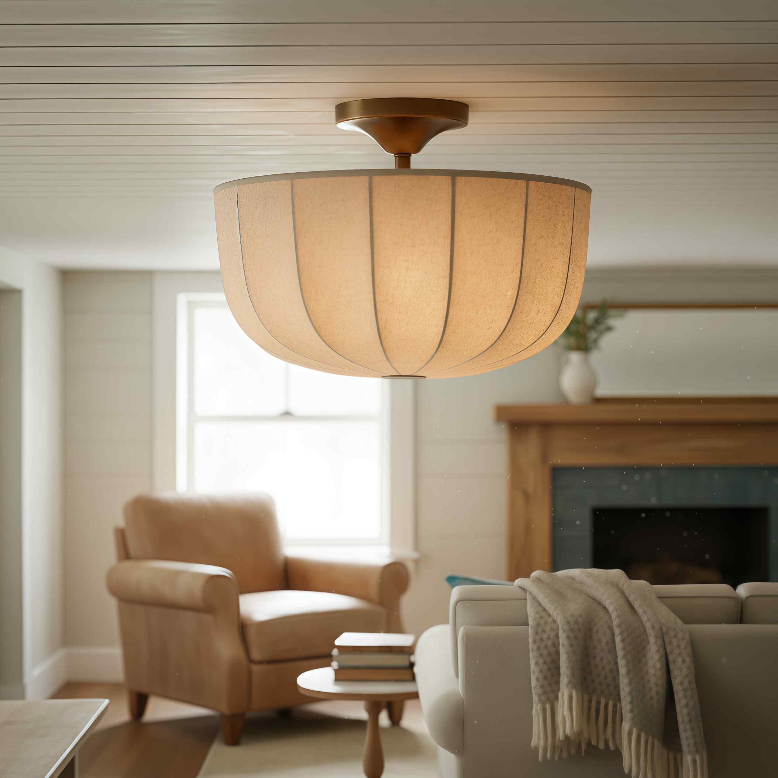 Loomis Textured Fabric Light - Vintage Flush Mount for Living Rooms T480
